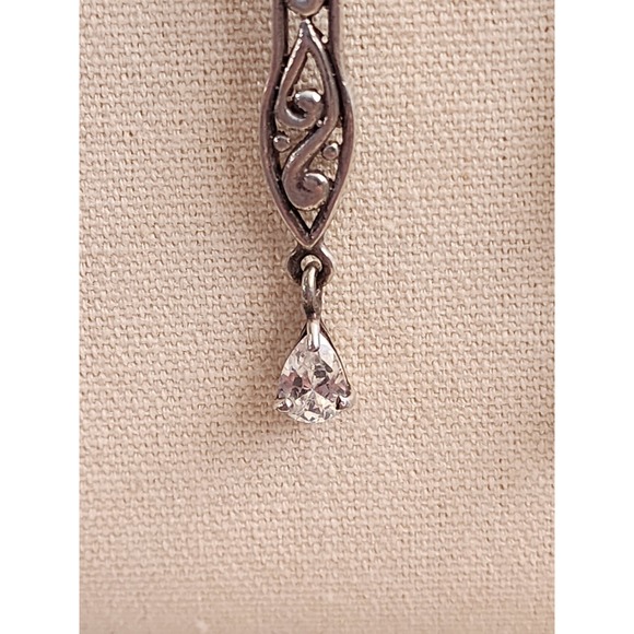 Vtg SILPADA Pure 925 Sterling Silver Filigree Scroll CZ Dangle Earrings Thailand - Picture 2 of 7